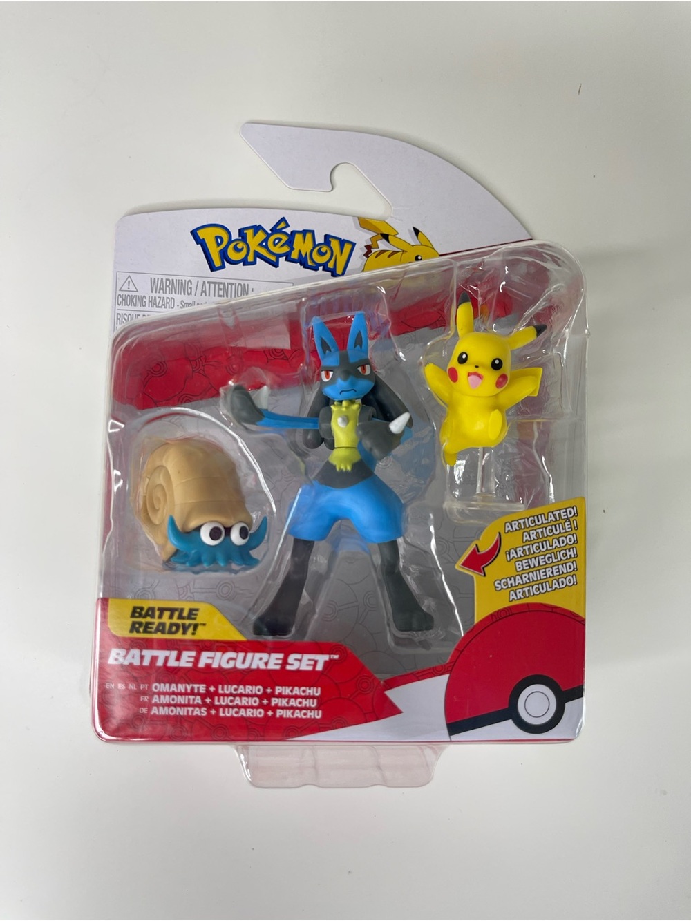 Pokemon Omanyte, Lucario & Pikachu Battle Figure Set Jazwares 3-Piece Set NEW